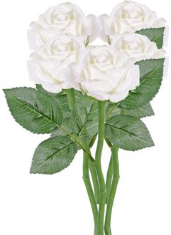 5x Witte rozen/roos kunstbloemen 27 cm