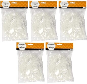 5x Witte spinnenraggen decoratie 20 gram - Halloween/horror versiering/decoratie