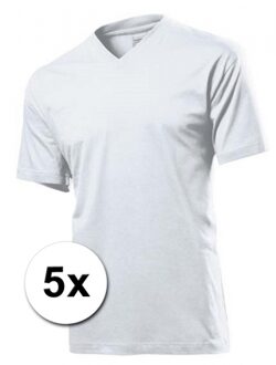 5x witte t-shirts v-hals
