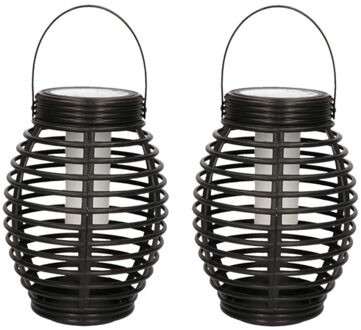 5x Zwarte solar lantaarns met vlam effect 19 cm