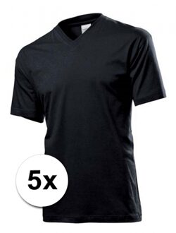 5x zwarte t-shirts v-hals