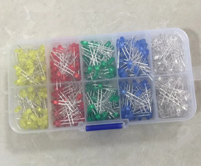 5x100pcs=500Pcs 3MM LED Diode Kit Mixed Color Red Green Yellow Blue White + BOX