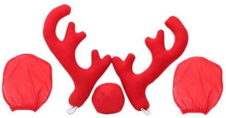 5Xuniversal Rode Pluche + Plastic Auto Big Rendier Antler Neus & Achteruitkijkspiegel Cover Auto Kerst Decoratie Kit