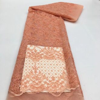 (5Yards/Pc) Furry Threads Geborduurd Franse Netto Kant Wijn Rode Afrikaanse Tule Kant Stof Met Pailletten Voor Party FZZ070 5 zoals de afbeelding