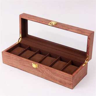 6/10/12 Grids Retro Rode Houten Horloge Display Case Duurzaam Verpakking Houder Sieraden Collection Opslag Horloge Organizer box Kist 6 Rosewood Grain