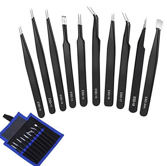 6/10Pcs ESD Stainless Tweezers Tool Set High Precision Tip Curved Straight Antistatic Tweezer Multifunction Nipper Repair Tool