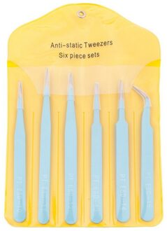 6/10Pcs Pincet Gereedschap Kit Esd Precisie Antistatische Tip Gebogen Rechte Rvs Nipper Reparatie Tool Voor Computer horloge 6stk blauw