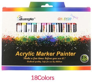 6/12/18/20/24/36 Kleuren/Set Acryl Permanente Verf Marker Pen Voor Keramische Rock glas Porselein Mok Hout Stof Canvas Schilderij 18 kleuren