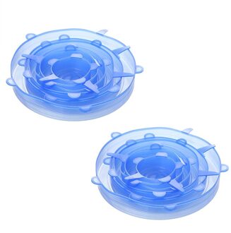 6/12/24Pcs Herbruikbare Siliconen Caps Voedsel Cover Verstelbare Stretch Kom Deksels Keuken Wrap Seal Verse Houden kookgerei Accessoires 12 stk blauw