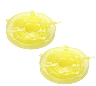 6/12/24Pcs Herbruikbare Siliconen Caps Voedsel Cover Verstelbare Stretch Kom Deksels Keuken Wrap Seal Verse Houden kookgerei Accessoires 12 stk geel