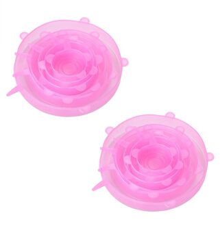 6/12/24Pcs Herbruikbare Siliconen Caps Voedsel Cover Verstelbare Stretch Kom Deksels Keuken Wrap Seal Verse Houden kookgerei Accessoires 12 stk roze