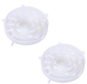 6/12/24Pcs Herbruikbare Siliconen Caps Voedsel Cover Verstelbare Stretch Kom Deksels Keuken Wrap Seal Verse Houden kookgerei Accessoires 12 stk wit