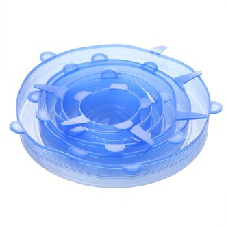 6/12/24Pcs Herbruikbare Siliconen Caps Voedsel Cover Verstelbare Stretch Kom Deksels Keuken Wrap Seal Verse Houden kookgerei Accessoires 6 stk blauw