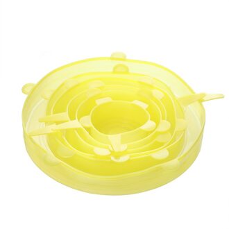 6/12/24Pcs Herbruikbare Siliconen Caps Voedsel Cover Verstelbare Stretch Kom Deksels Keuken Wrap Seal Verse Houden kookgerei Accessoires 6 stk geel