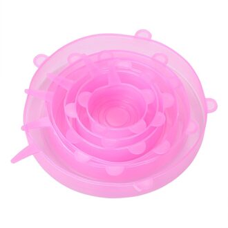 6/12/24Pcs Herbruikbare Siliconen Caps Voedsel Cover Verstelbare Stretch Kom Deksels Keuken Wrap Seal Verse Houden kookgerei Accessoires 6 stk roze