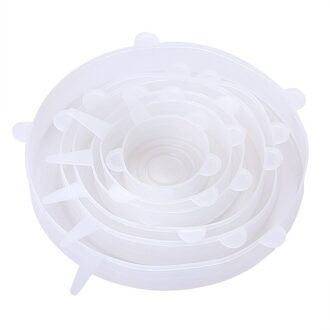 6/12/24Pcs Herbruikbare Siliconen Caps Voedsel Cover Verstelbare Stretch Kom Deksels Keuken Wrap Seal Verse Houden kookgerei Accessoires 6 stk wit