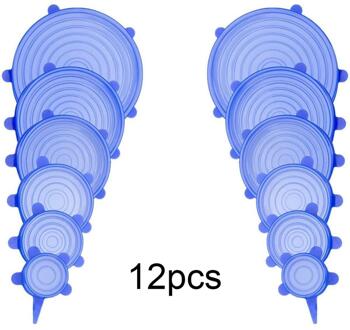 6/12 Stuks Herbruikbare Siliconen Strech Deksels Universele Lekvrij Kom Pot Deksel Voedsel Verse Covers Magnetron Cover Keuken Accessoires blauw 12 stk