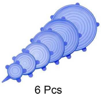 6/12 Stuks Herbruikbare Siliconen Strech Deksels Universele Lekvrij Kom Pot Deksel Voedsel Verse Covers Magnetron Cover Keuken Accessoires blauw 6 stk