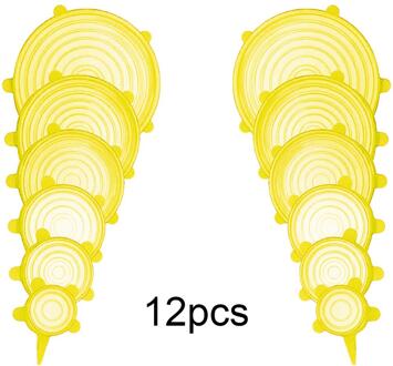 6/12 Stuks Herbruikbare Siliconen Strech Deksels Universele Lekvrij Kom Pot Deksel Voedsel Verse Covers Magnetron Cover Keuken Accessoires geel 12 stk