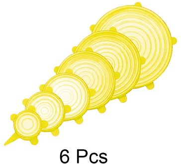 6/12 Stuks Herbruikbare Siliconen Strech Deksels Universele Lekvrij Kom Pot Deksel Voedsel Verse Covers Magnetron Cover Keuken Accessoires geel 6 stk