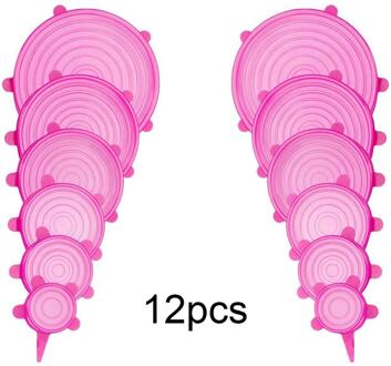 6/12 Stuks Herbruikbare Siliconen Strech Deksels Universele Lekvrij Kom Pot Deksel Voedsel Verse Covers Magnetron Cover Keuken Accessoires roze 12 stk