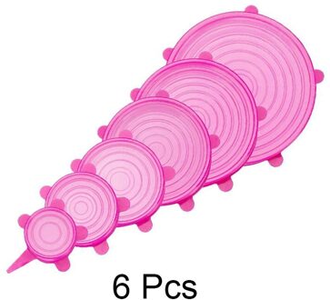 6/12 Stuks Herbruikbare Siliconen Strech Deksels Universele Lekvrij Kom Pot Deksel Voedsel Verse Covers Magnetron Cover Keuken Accessoires roze 6 stk