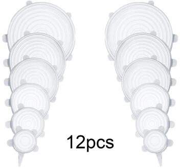 6/12 Stuks Herbruikbare Siliconen Strech Deksels Universele Lekvrij Kom Pot Deksel Voedsel Verse Covers Magnetron Cover Keuken Accessoires wit 12 stk