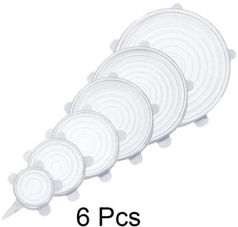 6/12 Stuks Herbruikbare Siliconen Strech Deksels Universele Lekvrij Kom Pot Deksel Voedsel Verse Covers Magnetron Cover Keuken Accessoires wit 6 stk