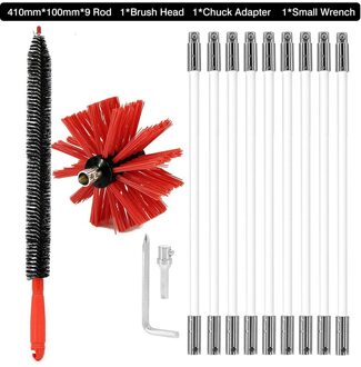 6/12M Nylon Staaf Roterende Schoorsteen Cleaning Kit Indoor Schoorsteen Reinigingsborstel En Staaf Kit Voor Schoon De haard Rookkanaal 4.1M 9Rod B