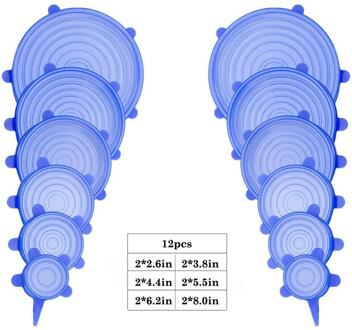 6/12Pcs Silicone Stretch Deksels Universele Deksel Kom Pot Deksel Siliconen Cover Pan Koken Voedsel Verse Cover Magnetron cover Stijl 12stk blauw
