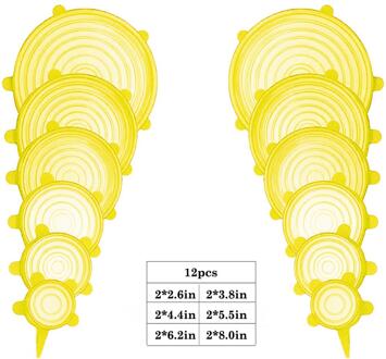 6/12Pcs Silicone Stretch Deksels Universele Deksel Kom Pot Deksel Siliconen Cover Pan Koken Voedsel Verse Cover Magnetron cover Stijl 12stk geel