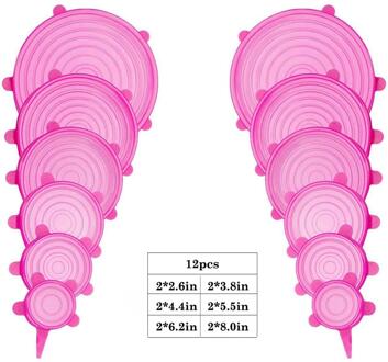 6/12Pcs Silicone Stretch Deksels Universele Deksel Kom Pot Deksel Siliconen Cover Pan Koken Voedsel Verse Cover Magnetron cover Stijl 12stk roze