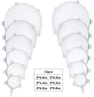 6/12Pcs Silicone Stretch Deksels Universele Deksel Kom Pot Deksel Siliconen Cover Pan Koken Voedsel Verse Cover Magnetron cover Stijl 12stk wit
