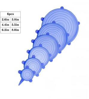 6/12Pcs Silicone Stretch Deksels Universele Deksel Kom Pot Deksel Siliconen Cover Pan Koken Voedsel Verse Cover Magnetron cover Stijl 6stk blauw