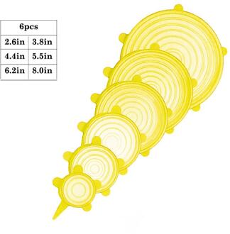 6/12Pcs Silicone Stretch Deksels Universele Deksel Kom Pot Deksel Siliconen Cover Pan Koken Voedsel Verse Cover Magnetron cover Stijl 6stk geel