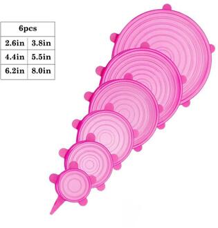6/12Pcs Silicone Stretch Deksels Universele Deksel Kom Pot Deksel Siliconen Cover Pan Koken Voedsel Verse Cover Magnetron cover Stijl 6stk roze