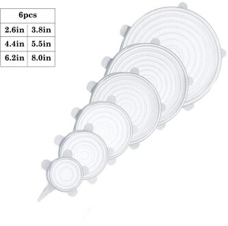 6/12Pcs Silicone Stretch Deksels Universele Deksel Kom Pot Deksel Siliconen Cover Pan Koken Voedsel Verse Cover Magnetron cover Stijl 6stk wit