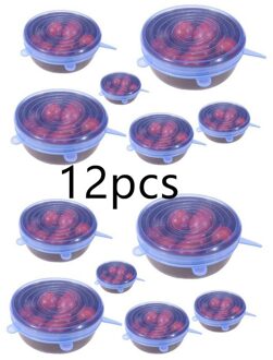 6/12Pcs Silicone Stretch Deksels Universele Deksel Siliconen Kom Pot Deksel Siliconen Cover Pan Koken Voedsel Verse Kom cover 12stk blauw