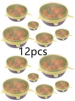 6/12Pcs Silicone Stretch Deksels Universele Deksel Siliconen Kom Pot Deksel Siliconen Cover Pan Koken Voedsel Verse Kom cover 12stk geel