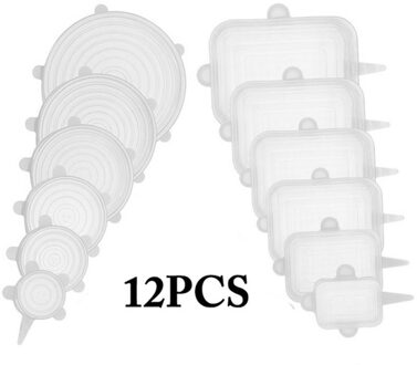 6/12Pcs Silicone Stretch Deksels Universele Deksel Siliconen Kom Pot Deksel Siliconen Cover Pan Koken Voedsel Verse kom Cover 12stk wit