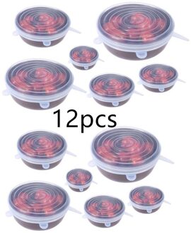 6/12Pcs Silicone Stretch Deksels Universele Deksel Siliconen Kom Pot Deksel Siliconen Cover Pan Koken Voedsel Verse Kom cover 12stk wit