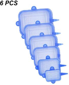 6/12Pcs Silicone Stretch Deksels Universele Deksel Siliconen Kom Pot Deksel Siliconen Cover Pan Koken Voedsel Verse kom Cover 6stk blauw plein