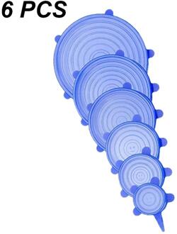 6/12Pcs Silicone Stretch Deksels Universele Deksel Siliconen Kom Pot Deksel Siliconen Cover Pan Koken Voedsel Verse kom Cover 6stk blauw ronde