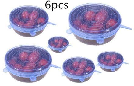 6/12Pcs Silicone Stretch Deksels Universele Deksel Siliconen Kom Pot Deksel Siliconen Cover Pan Koken Voedsel Verse Kom cover 6stk blauw