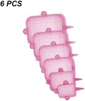 6/12Pcs Silicone Stretch Deksels Universele Deksel Siliconen Kom Pot Deksel Siliconen Cover Pan Koken Voedsel Verse kom Cover 6stk roze plein