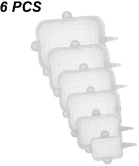 6/12Pcs Silicone Stretch Deksels Universele Deksel Siliconen Kom Pot Deksel Siliconen Cover Pan Koken Voedsel Verse kom Cover 6stk wit plein