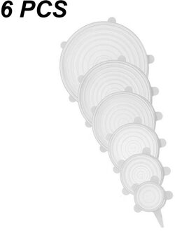 6/12Pcs Silicone Stretch Deksels Universele Deksel Siliconen Kom Pot Deksel Siliconen Cover Pan Koken Voedsel Verse kom Cover 6stk wit ronde