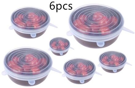 6/12Pcs Silicone Stretch Deksels Universele Deksel Siliconen Kom Pot Deksel Siliconen Cover Pan Koken Voedsel Verse Kom cover 6stk wit