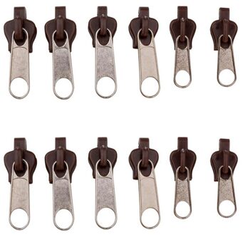 6/12Pcs Universal Instant Fix Rits Reparatie Kits Vervanging Zip Slider Tanden Rescue Ritsen Naaien kleden Rits bruin zilver 12stk