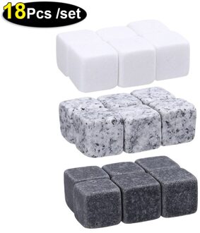 6/18 Stuks Pure Natuurlijke Whisky Ijs Stenen Wijn Drinks Cooler Cubes Whisky Rocks Graniet Pouch Met Pouch Keuken Bar Gereedschap 3 kleuren-3 sets